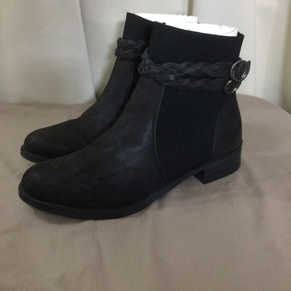 NEW Blowfish Malibu Kavee-K Ankle Boots Black 10 Faux Leather Zip Braided Strap - Picture 1 of 9